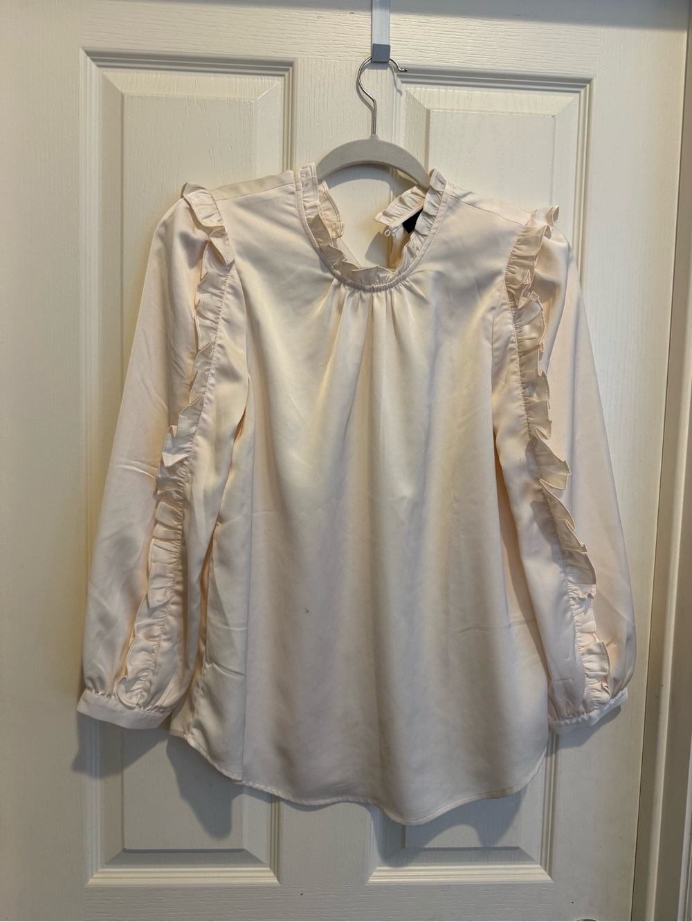 J. Crew Cream Ruffle-Trim Long Sleeve Blouse
